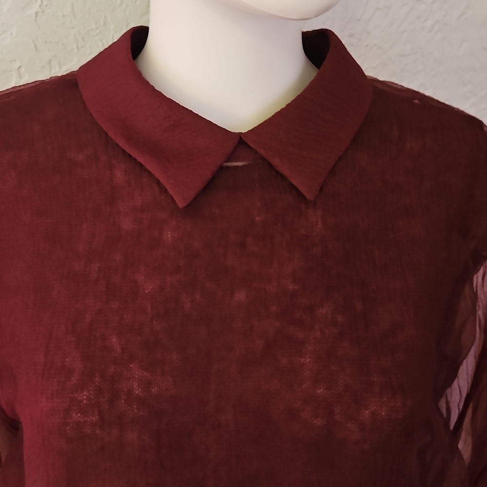 ZARA Dark Purple Alpaca Wool Lined Long Sleeve Organza Festival Crop Top - Picture 4 of 11